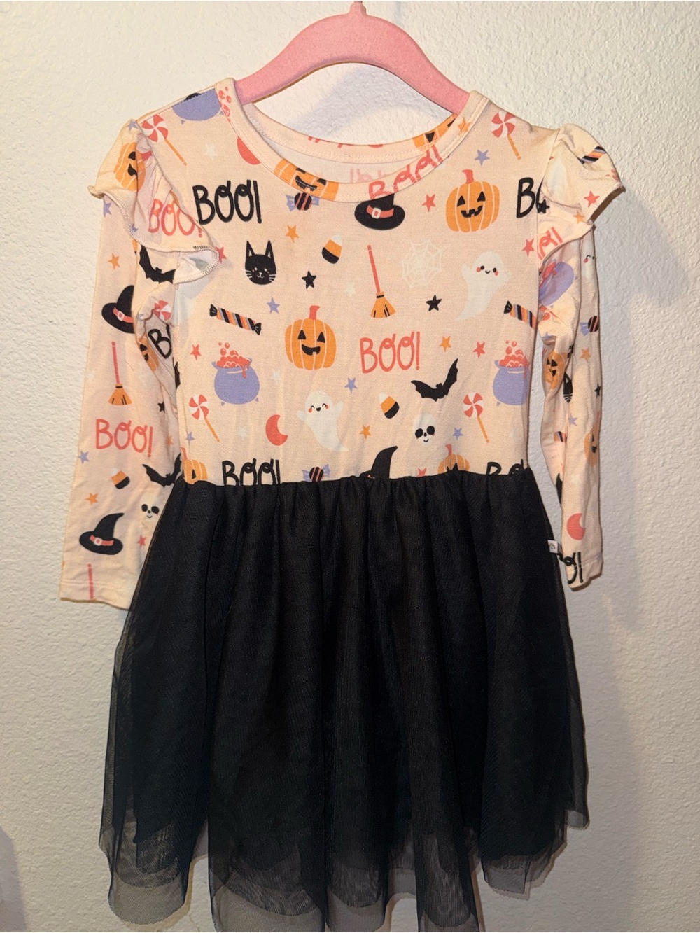 Girls Halloween Tulle Dress | Long Sleeve | Ghost Pumpkin Boo | Black Tutu Skirt